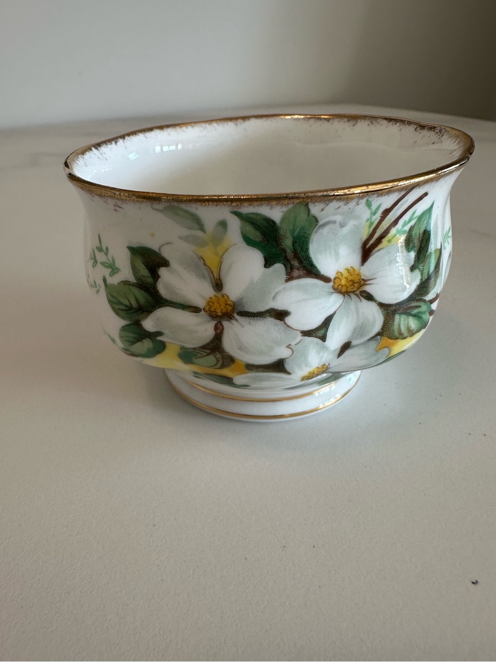 Royal Albert White Dogwood Floral Footed Bowl with Gold Trim
